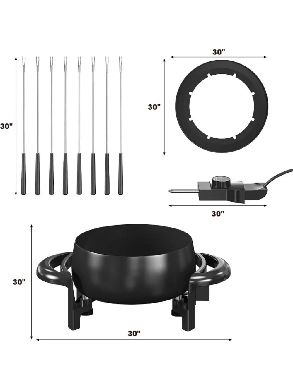 Electric Fondue Pot Set - 3 Quart, Adjustable Temp, Non-Stick, 8 Forks for